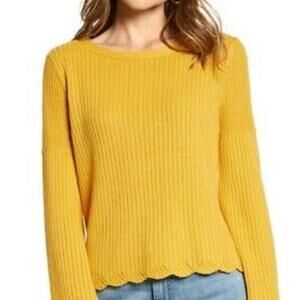 Rachel Parcell Pullover Sweater Bell Sleeve Bateau Neck Linen Blend Yellow LARGE
